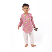 'Nani Ghar ka Champa'- Organic Cotton Unisex Pink Floral Kurta Set