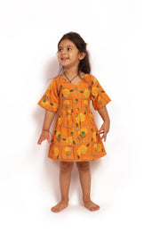 Organic Cotton Frock| Infants and Toddlers| Marigold Orange