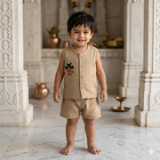 Crinkled Muslin Unisex 'Veer Hanuman' Jhabla Set