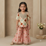 Chanderi 'Little Phoolwari' Kurta Set for Girls
