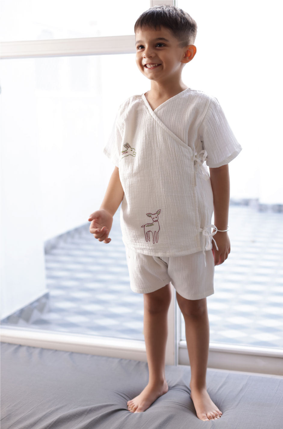 Crinkled Muslin Jhabla Set- Forest