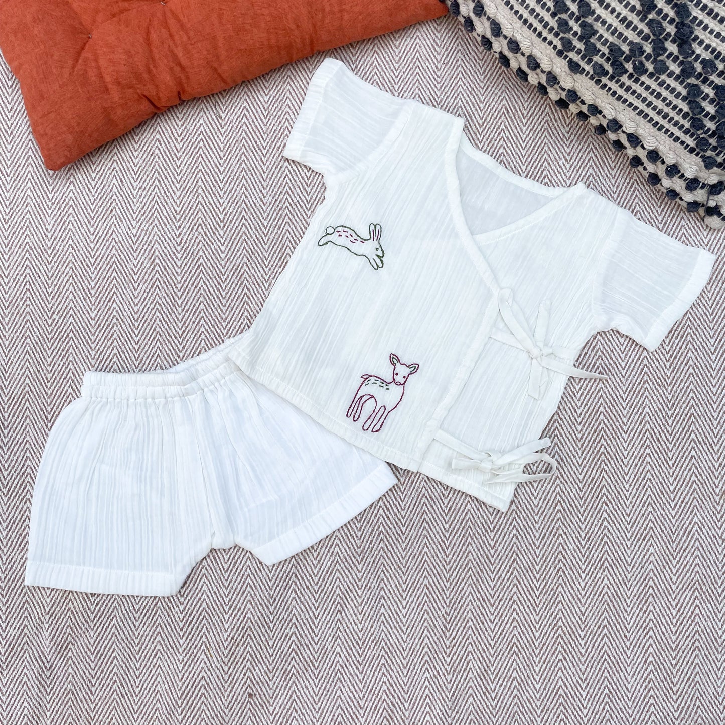 Crinkled Muslin Jhabla Set- Forest