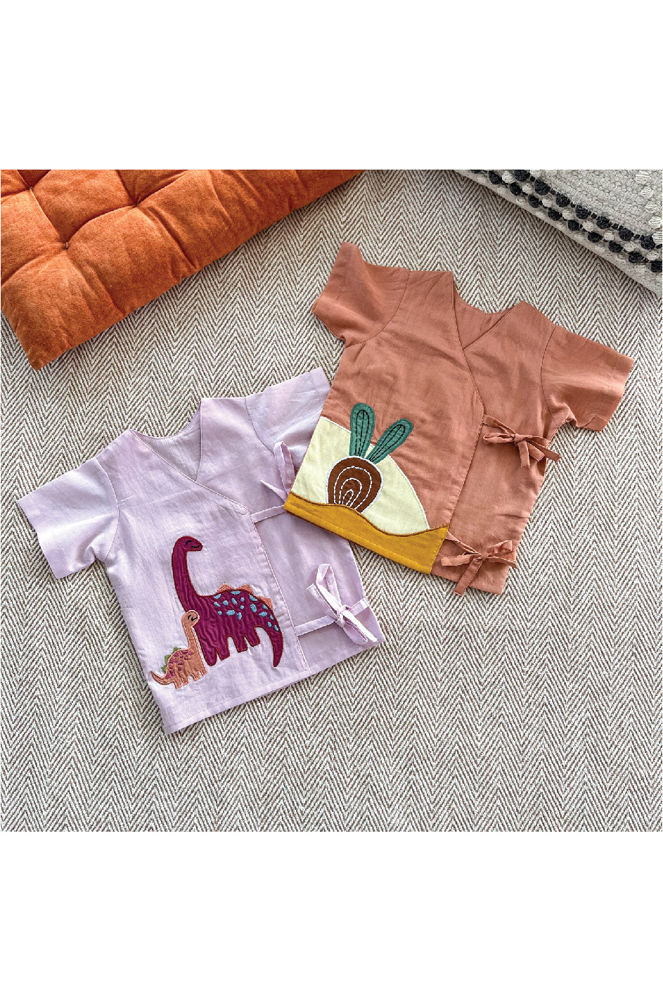 Set of two voile jhablas- Beetroot and Dino