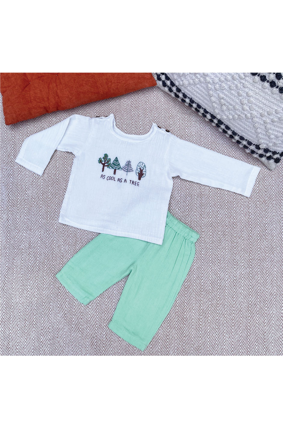 Crinkled Muslin Full Sleeves Set- Tree