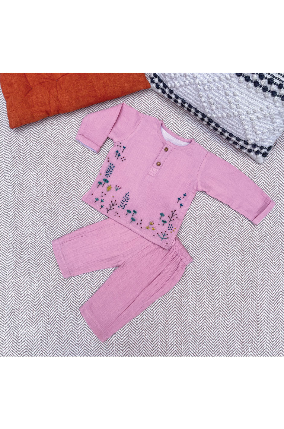 Crinkled Muslin Full Sleeves Set- Autumn
