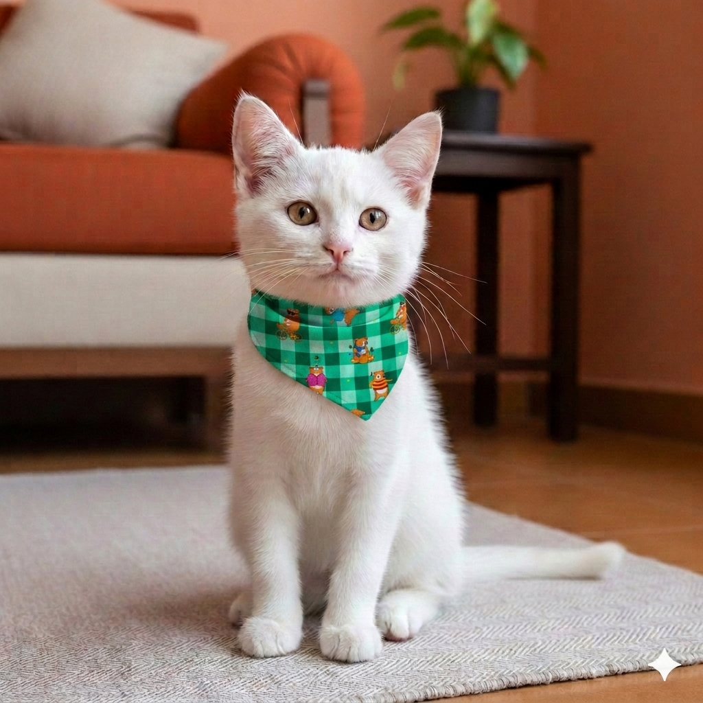 Organic Cotton Bears Print Scarf for Pets (Green)