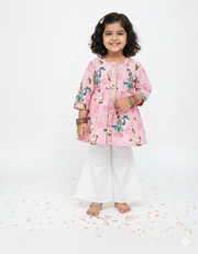 Chanderi Pichwai Print Kurta Set for Girls