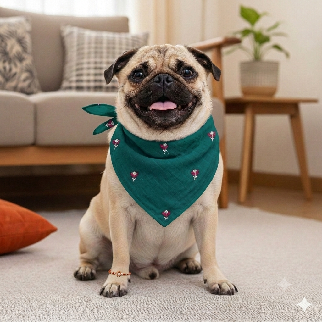 Cotton Embroidered Scarf for Pets (Green)