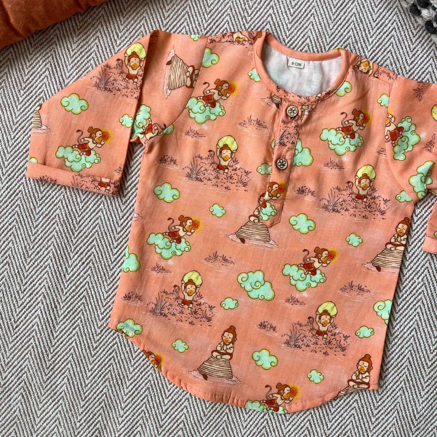 Organic Cotton Unisex 'Veer Hanuman' Kurta- Orange