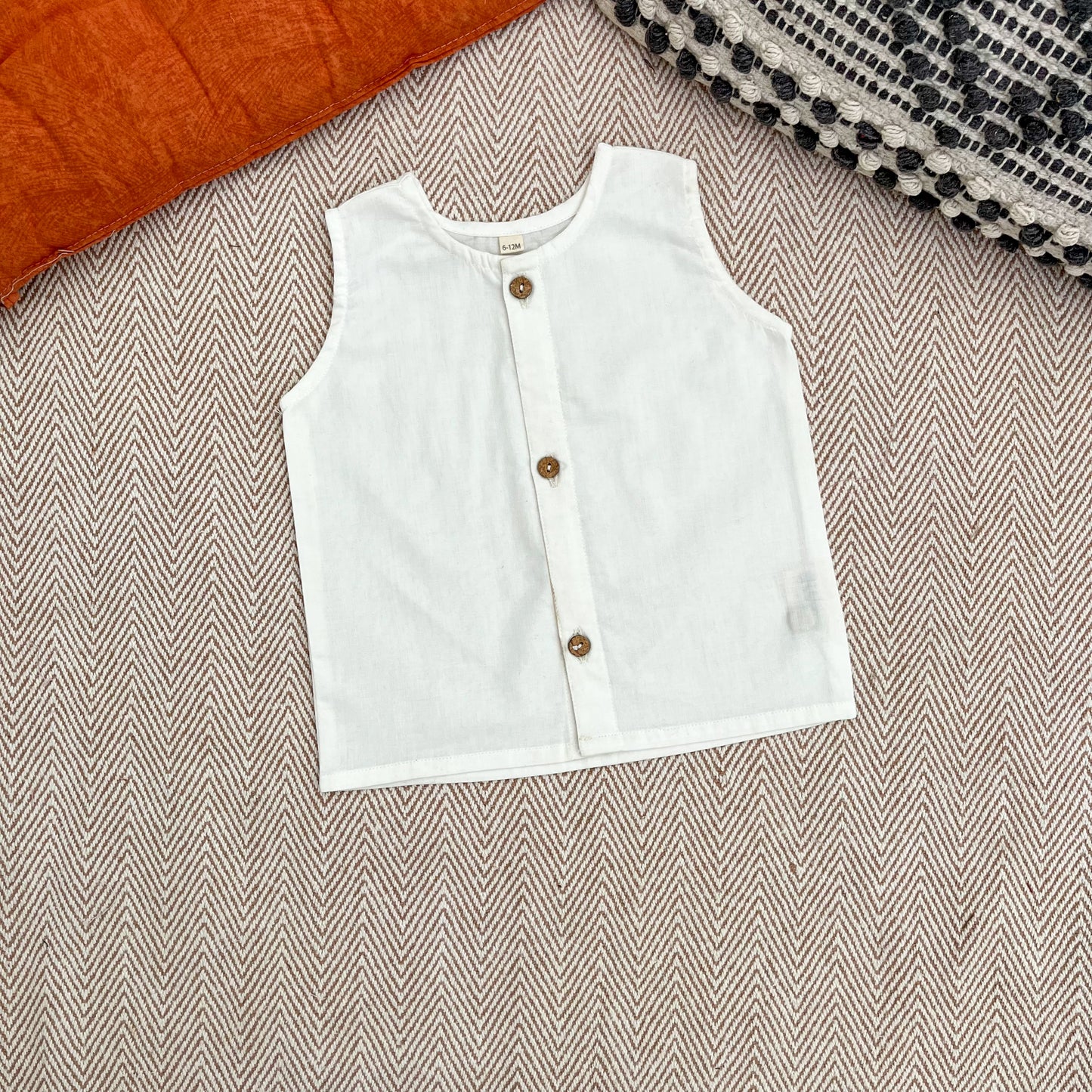 Organic Cotton Plain Jhabla Set White