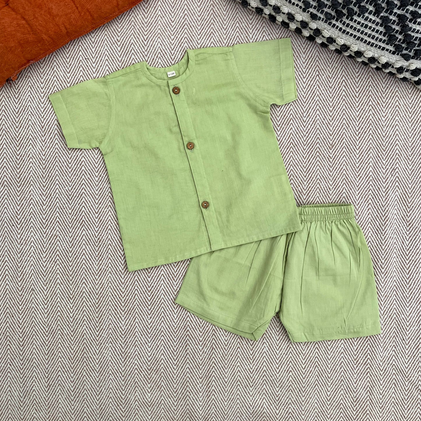 Organic Cotton Plain Jhabla Set Green