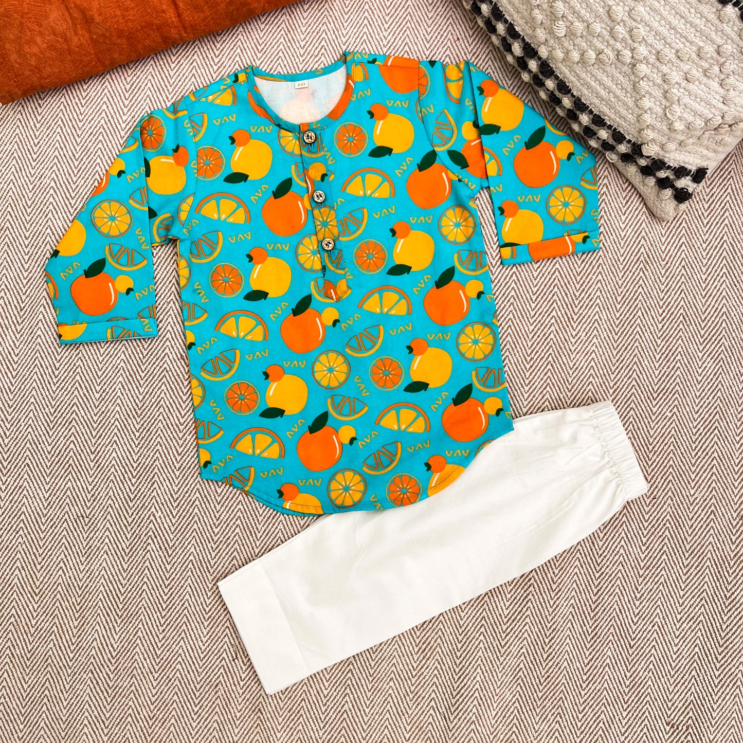 Organic Cotton Unisex 'Dancing Oranges' Kurta Set