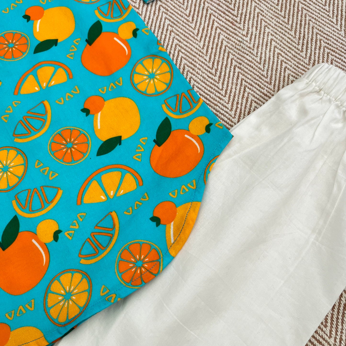 Organic Cotton Unisex 'Dancing Oranges' Kurta Set