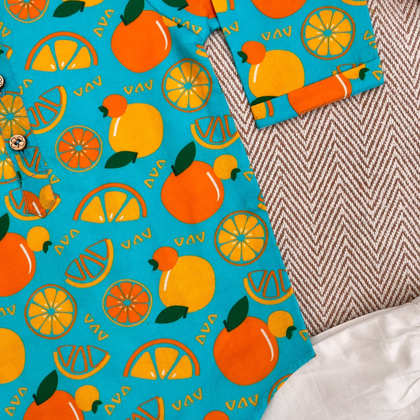Organic Cotton Unisex 'Dancing Oranges' Kurta Set