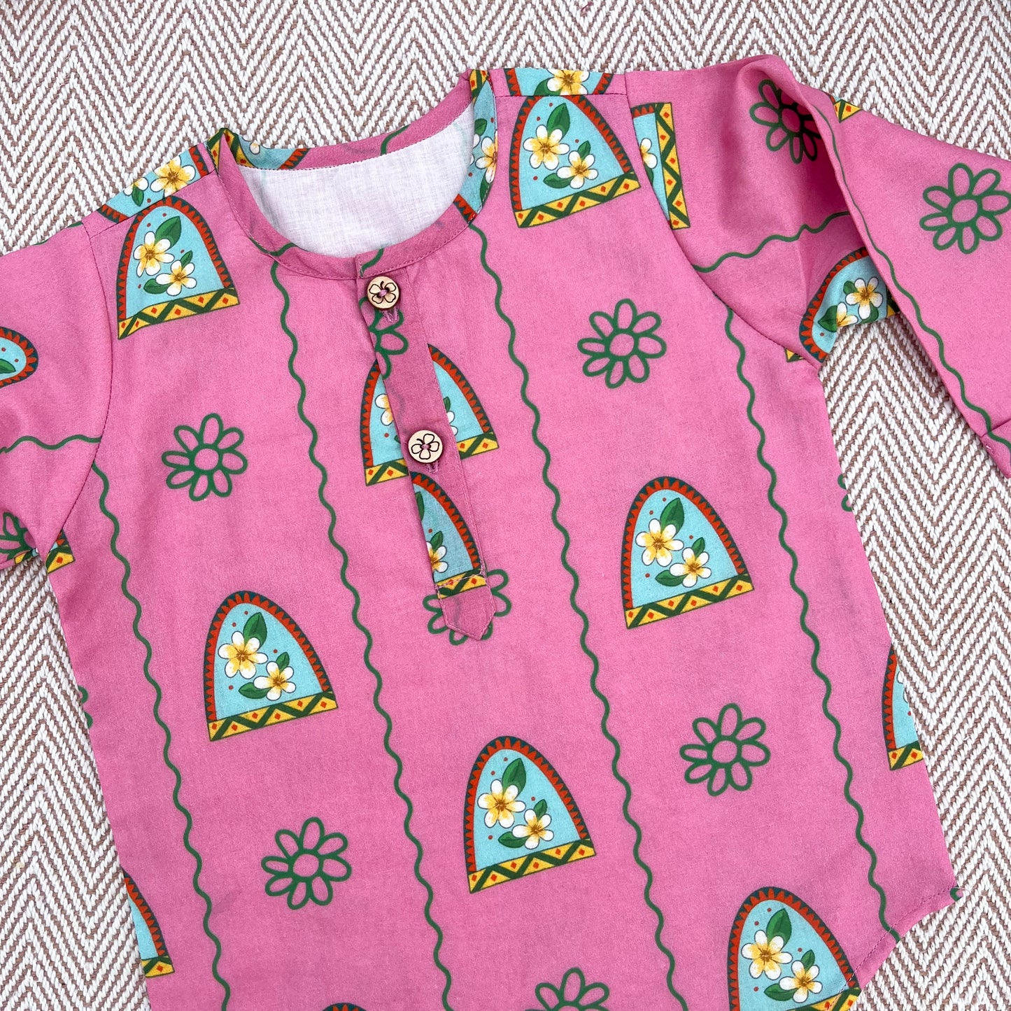 'Nani Ghar ka Champa'- Organic Cotton Unisex Pink Floral Kurta Set
