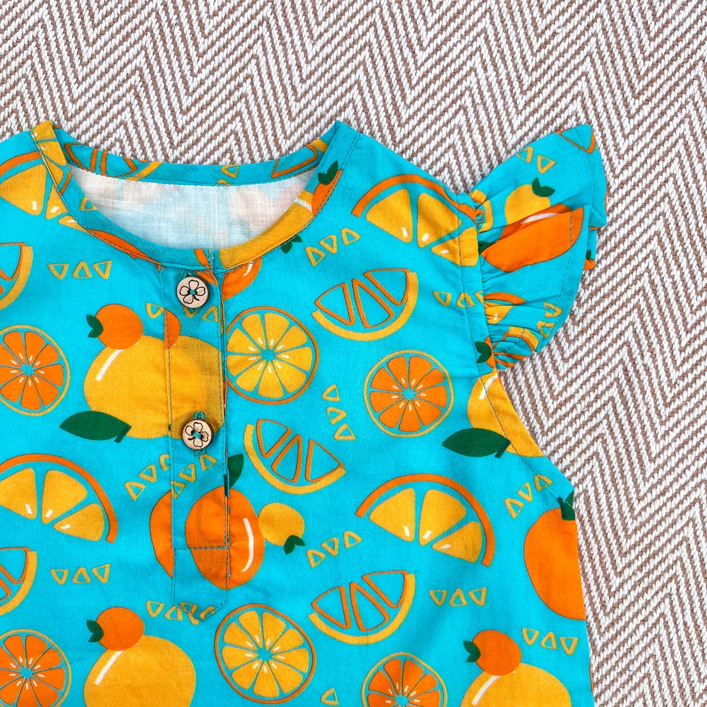 Organic Cotton 'Dancing Oranges' Kurta Set for Girls