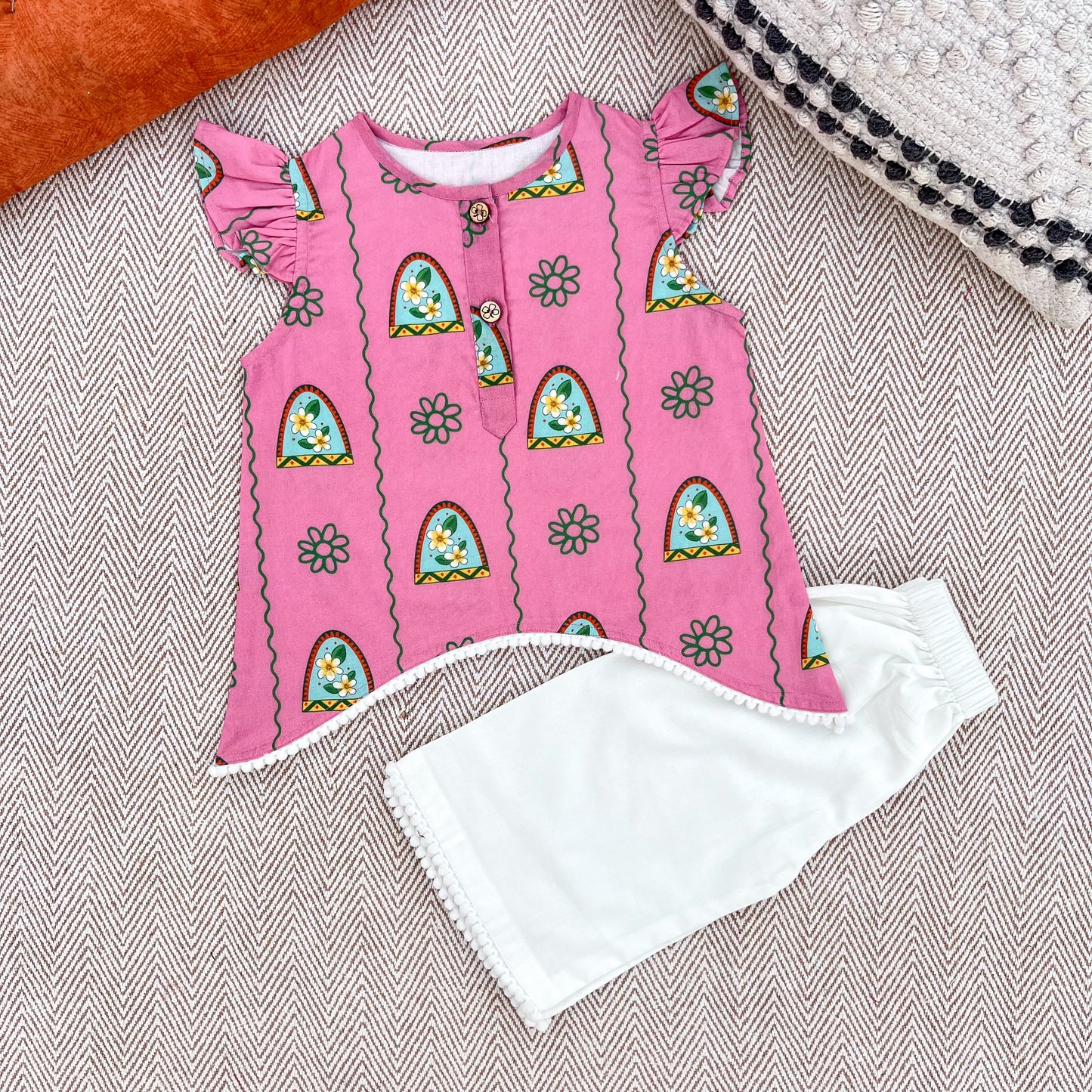 'Nani Ghar ka Champa'- Organic Cotton Pink Floral Kurta Set for Girls