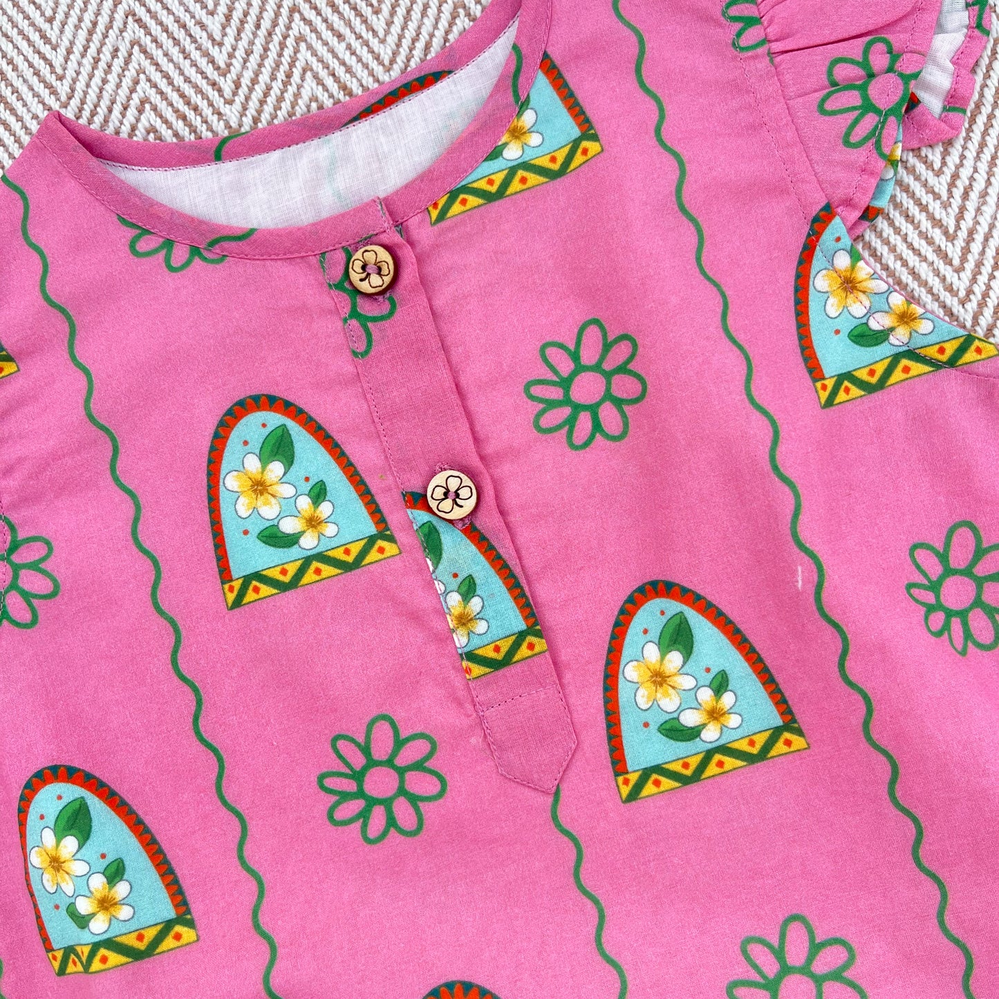 'Nani Ghar ka Champa'- Organic Cotton Pink Floral Kurta for Girls