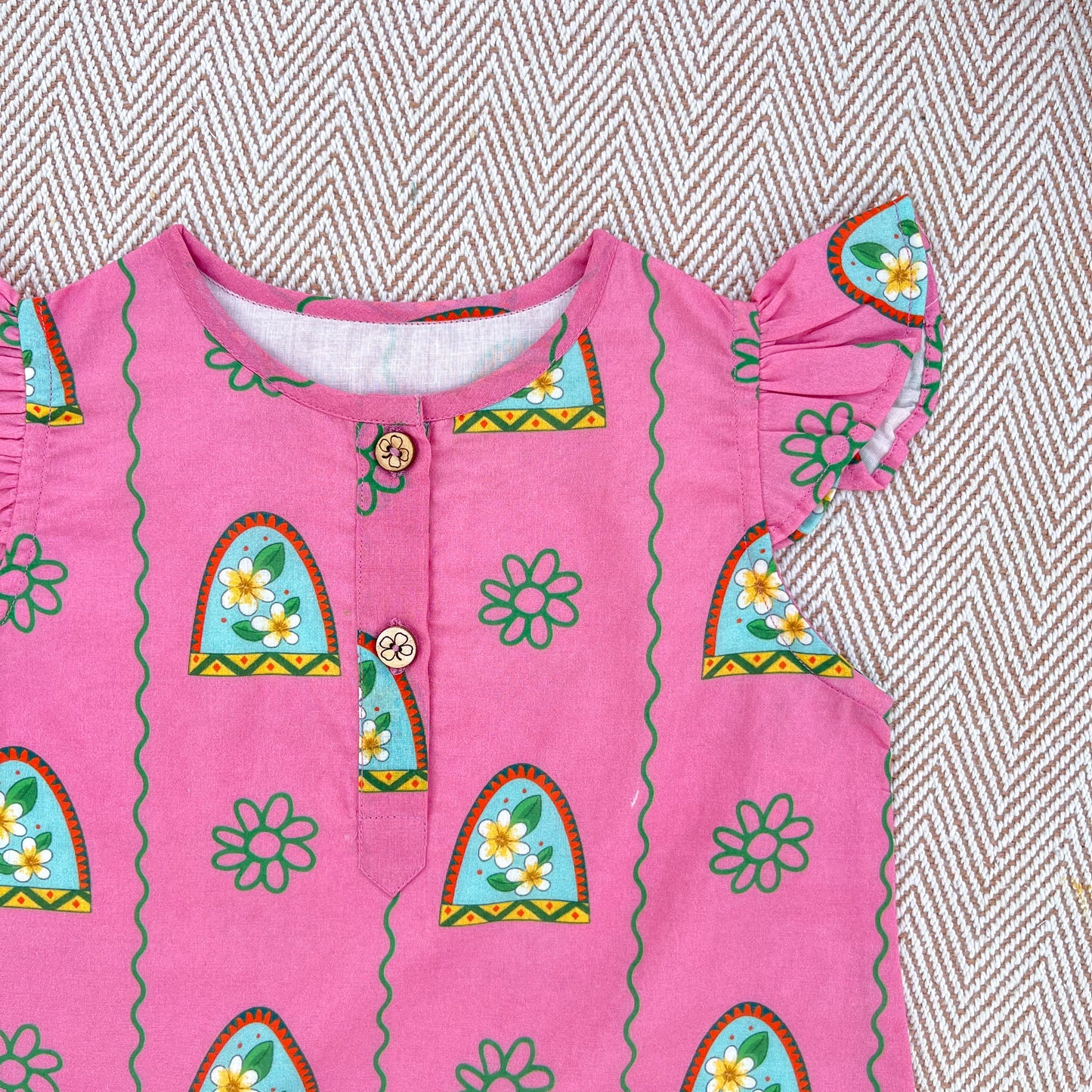 'Nani Ghar ka Champa'- Organic Cotton Pink Floral Kurta for Girls
