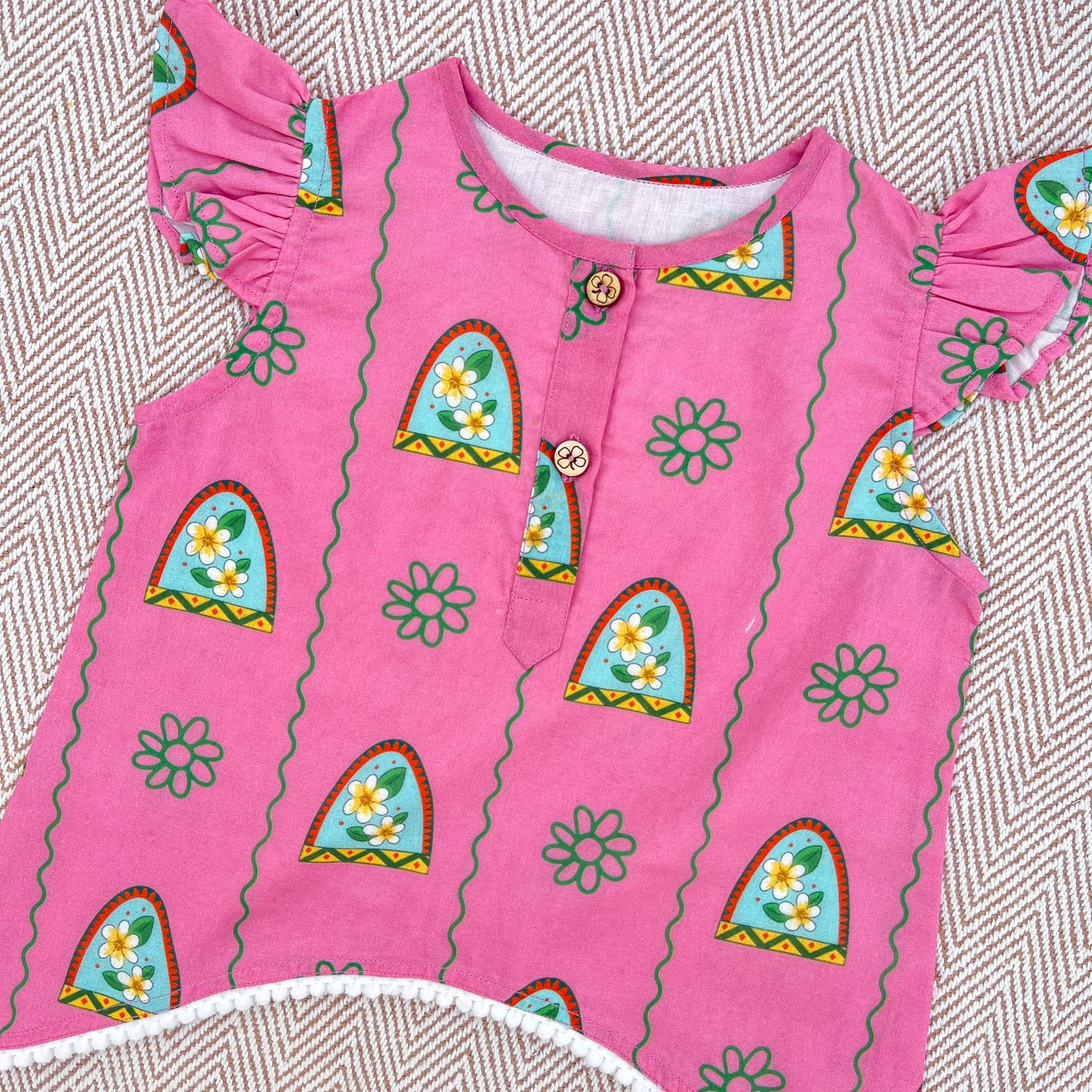 'Nani Ghar ka Champa'- Organic Cotton Pink Floral Kurta for Girls