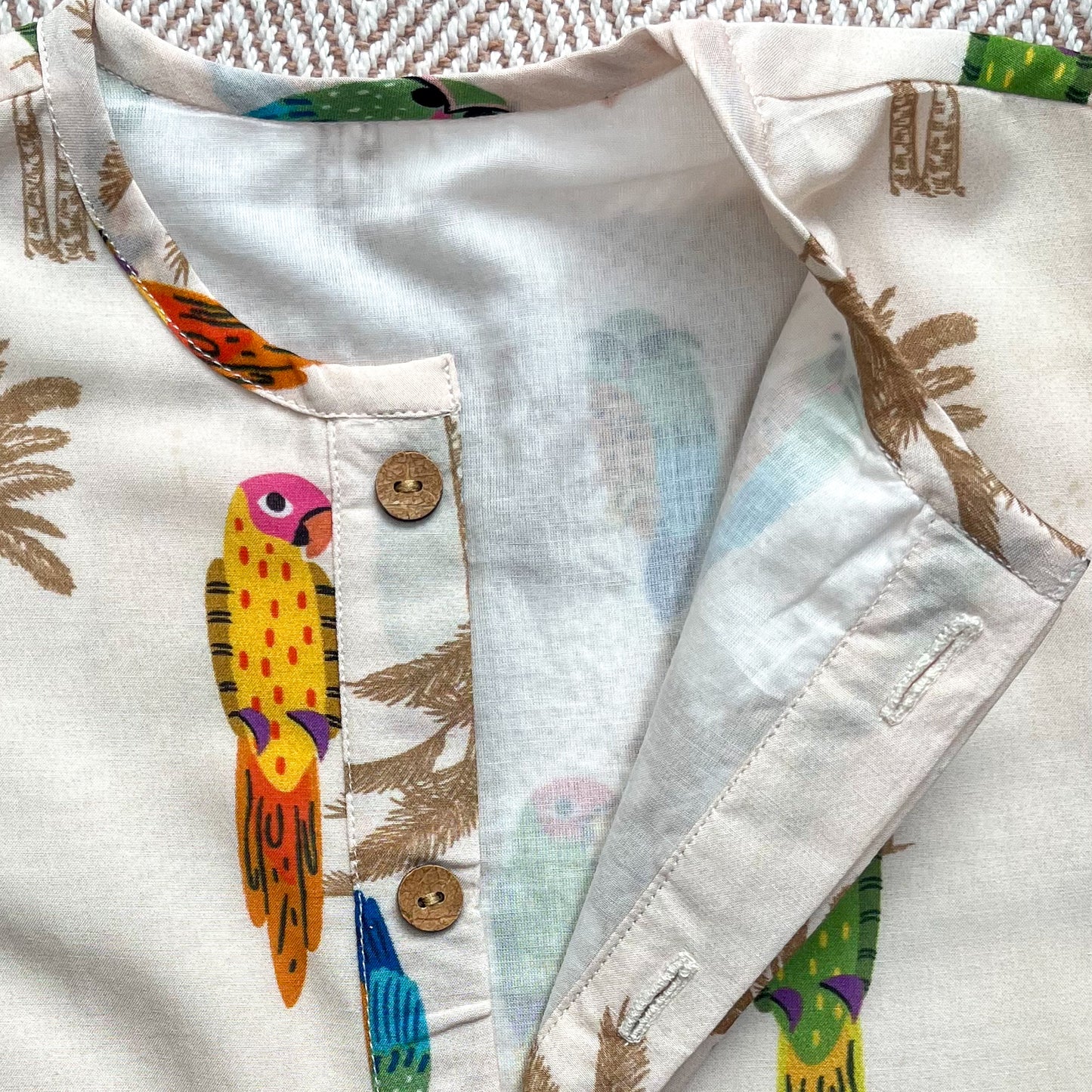 Mul Chanderi 'Parrot Party' Kurta Set for Boys