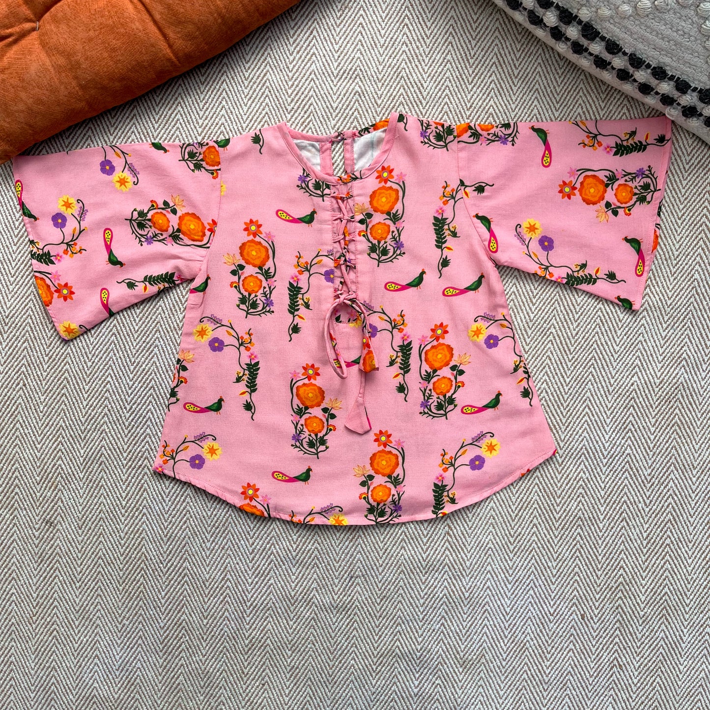 Mul Chanderi 'The Pink City's Peacock' Kurta Set for Girls
