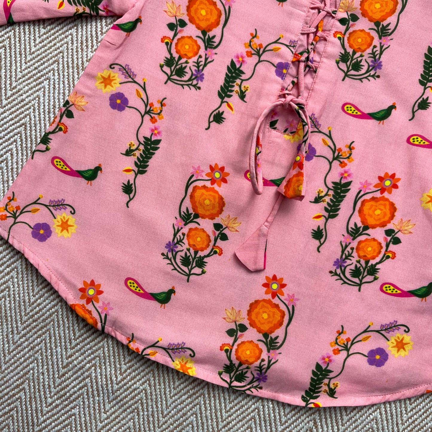 Mul Chanderi 'The Pink City's Peacock' Kurta Set for Girls