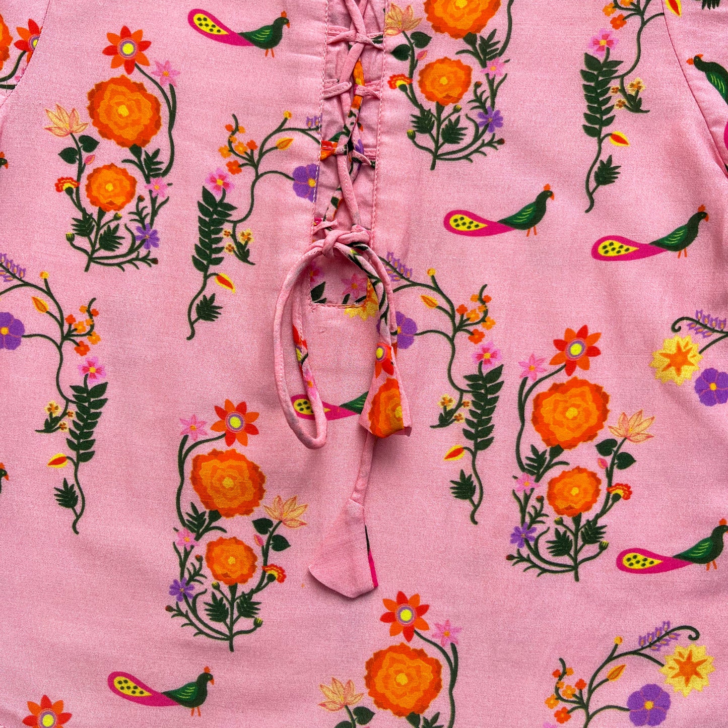 Mul Chanderi 'The Pink City's Peacock' Kurta Set for Girls