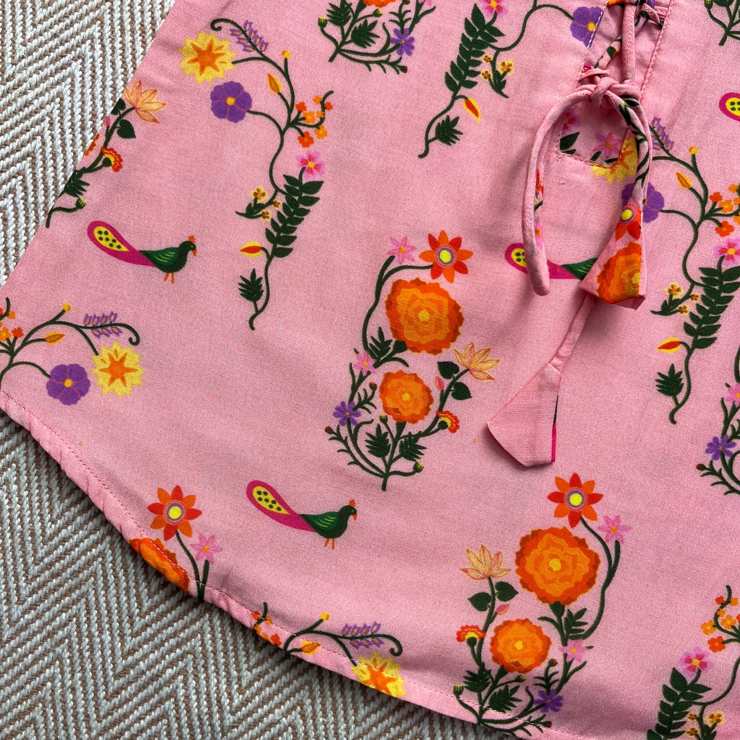 Mul Chanderi 'The Pink City's Peacock' Kurta Set for Girls
