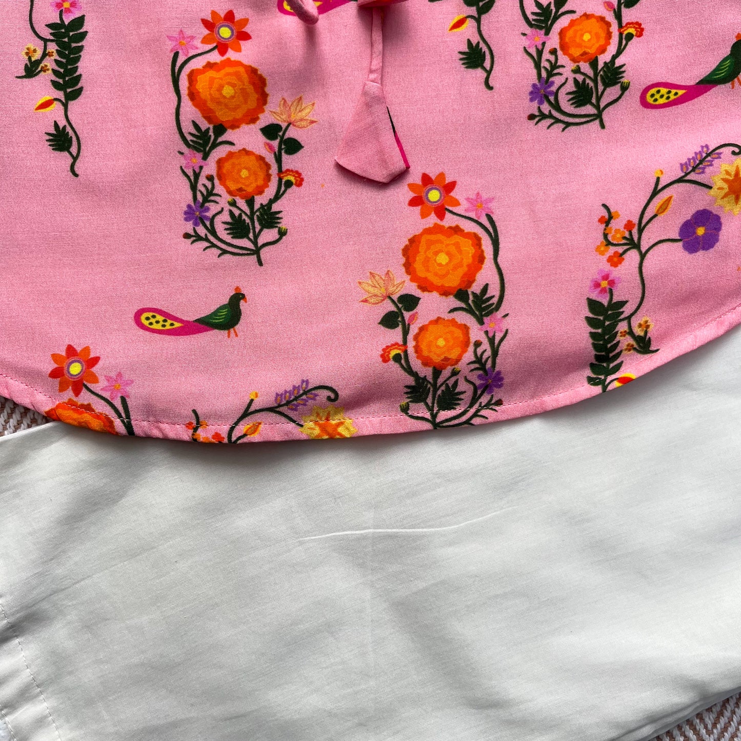 Mul Chanderi 'The Pink City's Peacock' Kurta Set for Girls