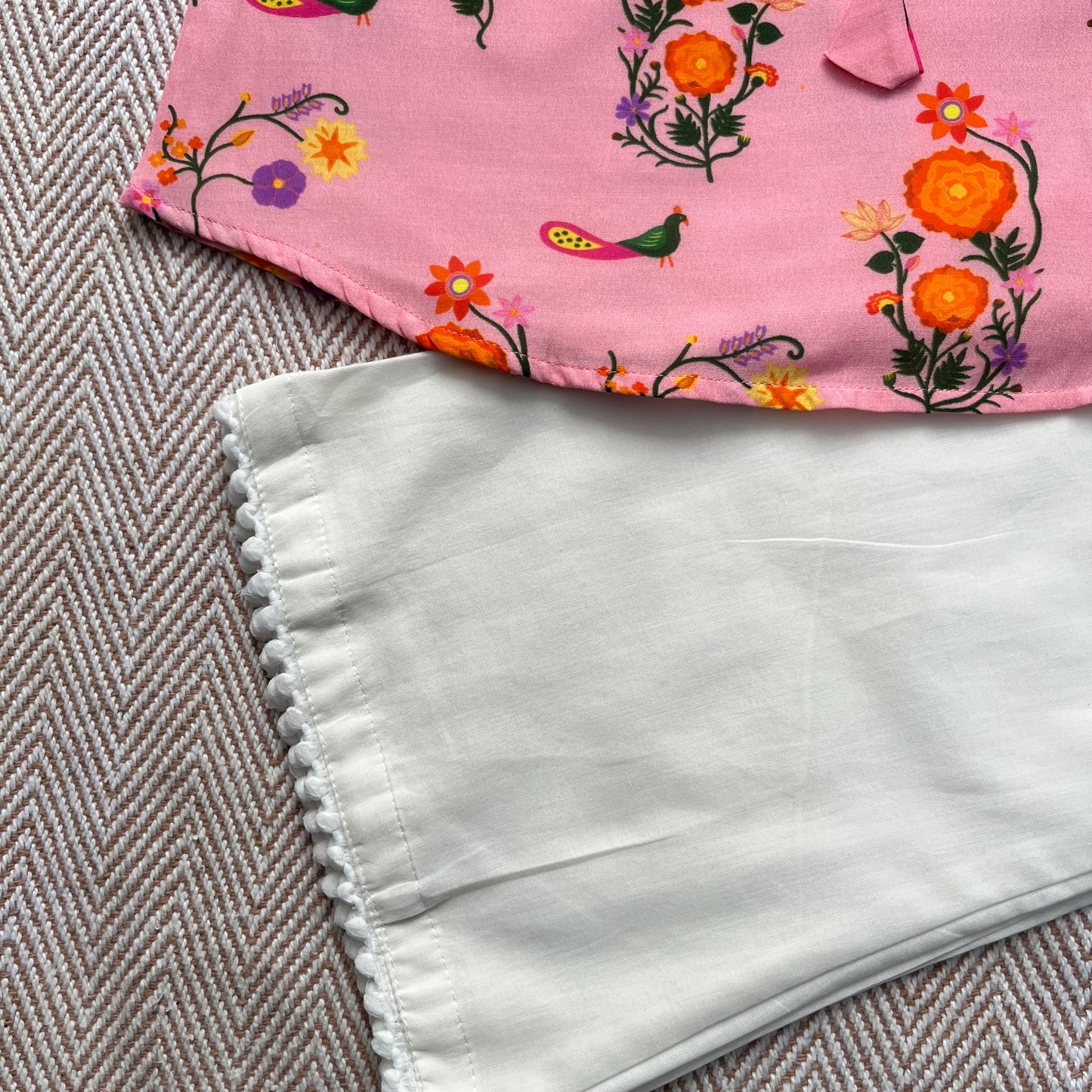 Mul Chanderi 'The Pink City's Peacock' Kurta Set for Girls