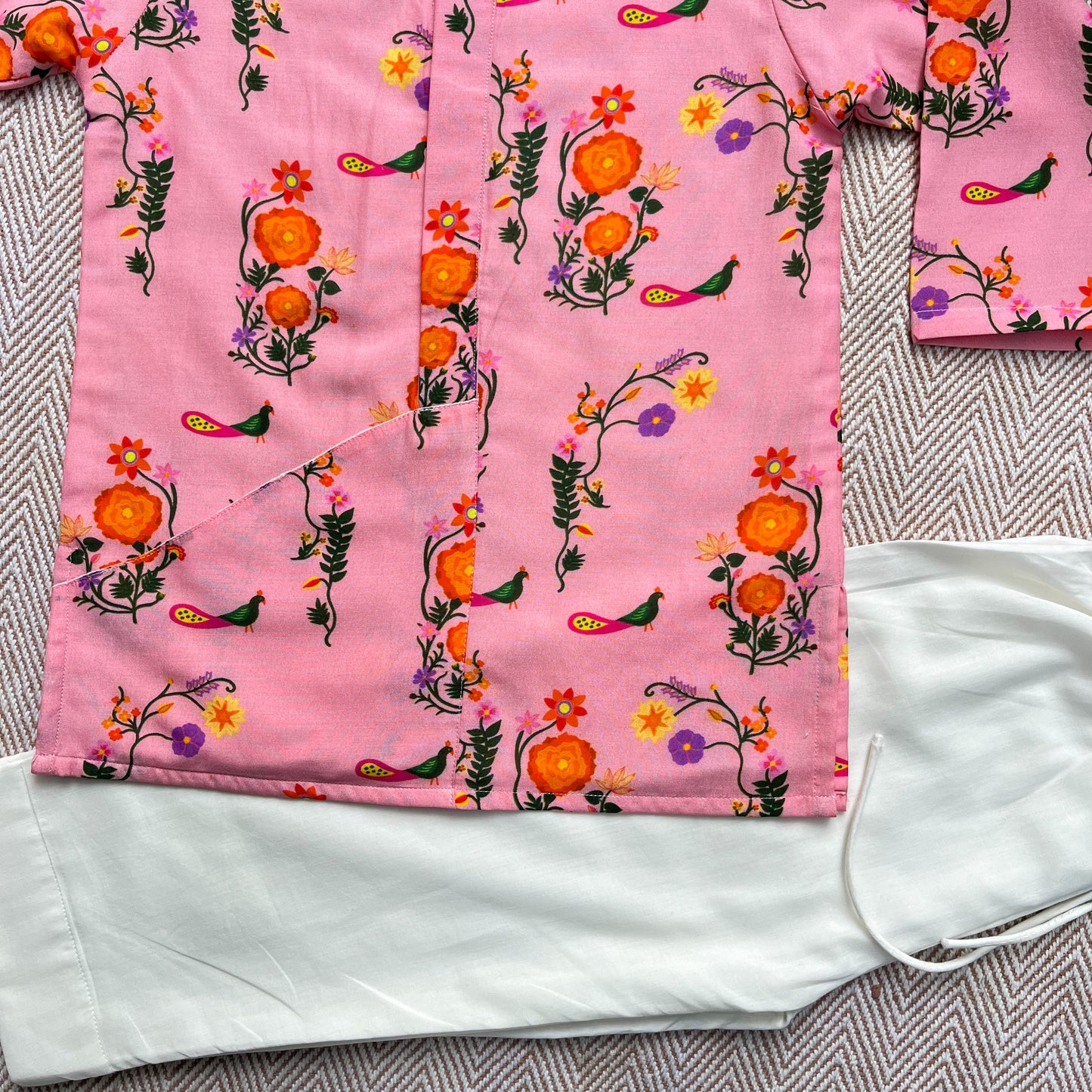 Mul Chanderi 'The Pink City's Peacock' Kurta Set for Boys