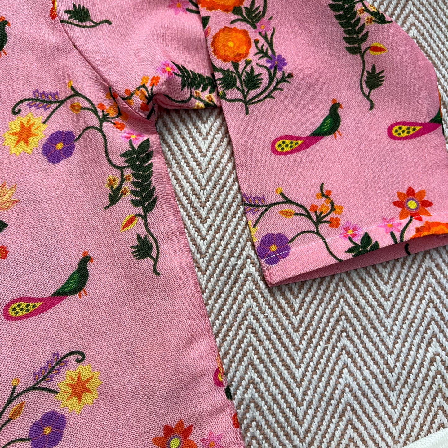 Mul Chanderi 'The Pink City's Peacock' Kurta Set for Boys