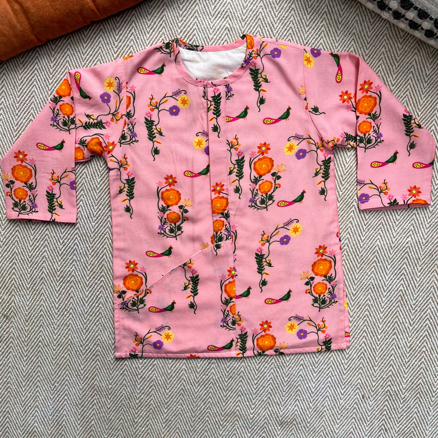 Mul Chanderi 'The Pink City's Peacock' Kurta Set for Boys