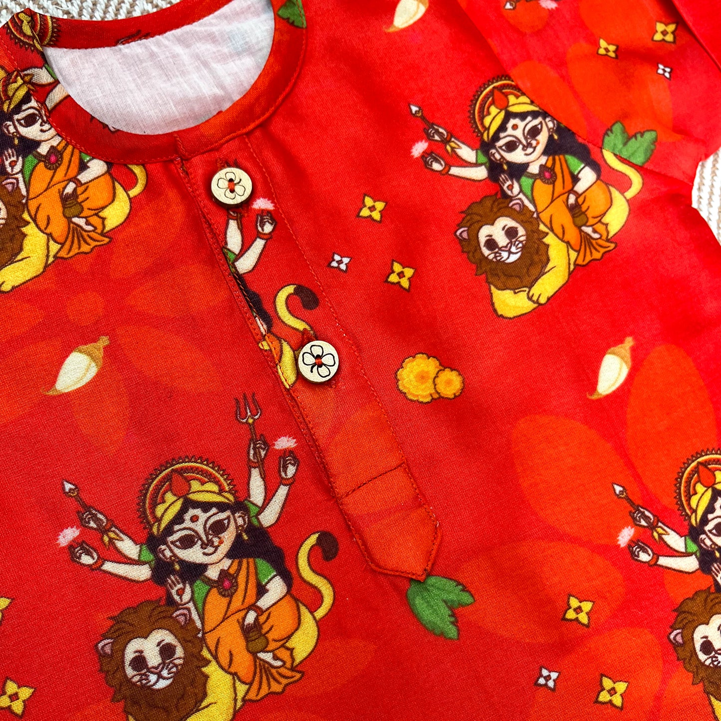 Chanderi Unisex 'Goddess Durga' Kurta Set