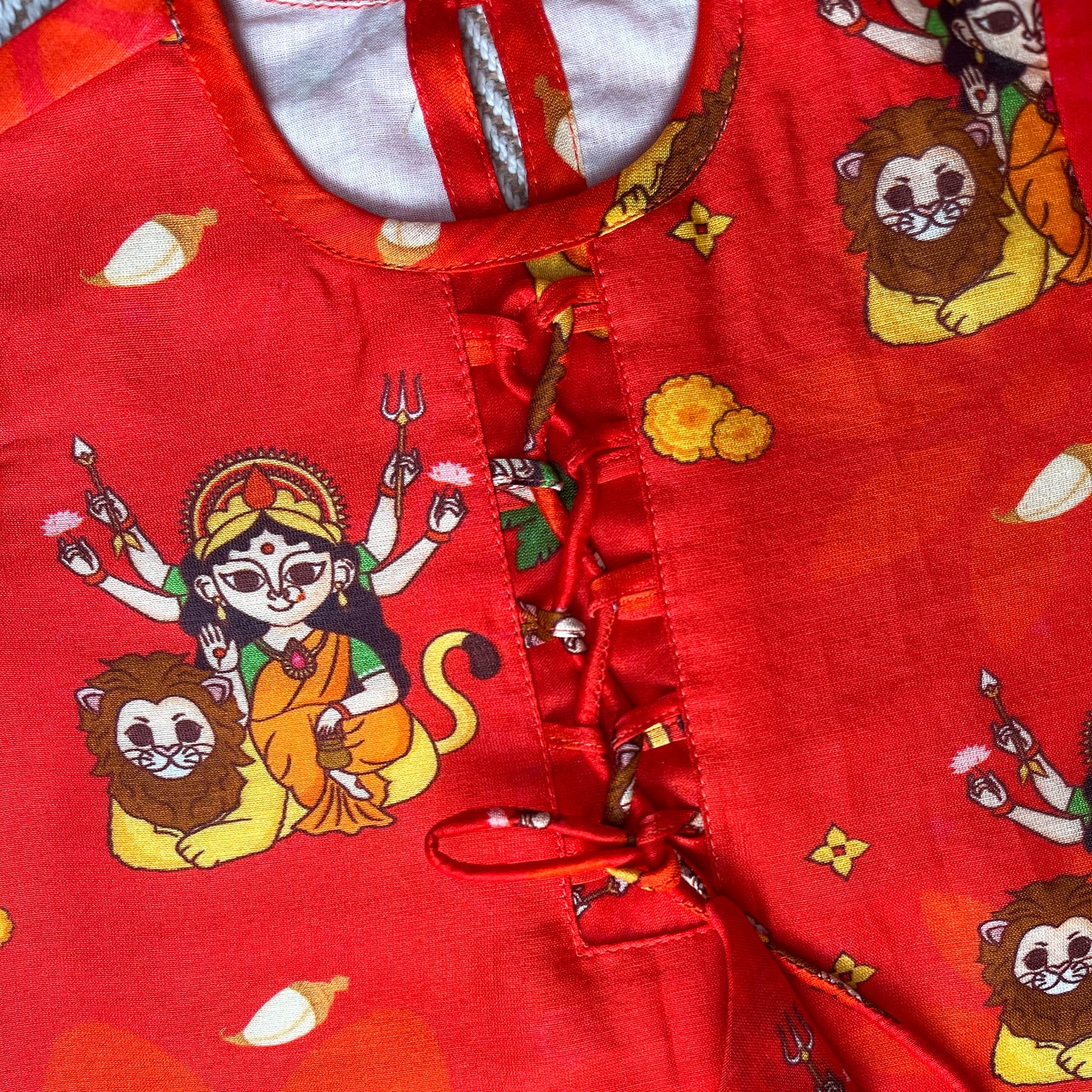 Chanderi 'Goddess Durga' Kurta Set for Girls