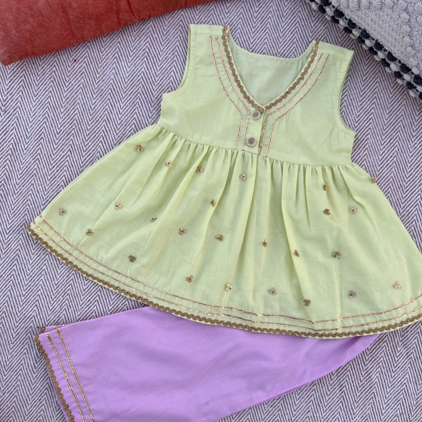 Organic Cotton 'Festive Golden' Kurta Set for Girls