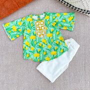 Chanderi Tulip Print Mirror work Kurta set for Girls