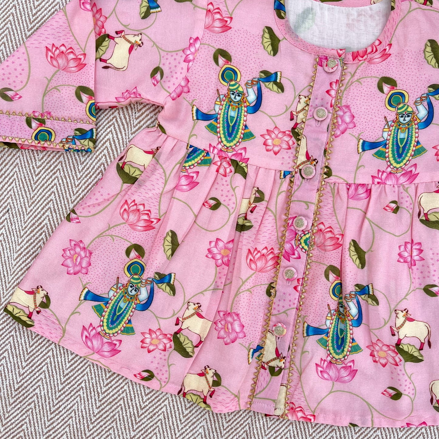 Chanderi Pichwai Print Kurta for Girls