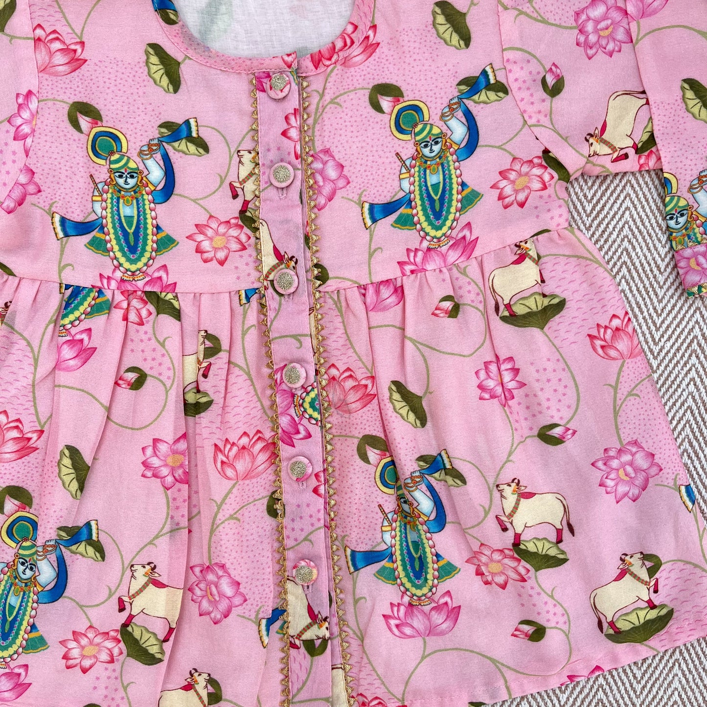 Chanderi Pichwai Print Kurta for Girls