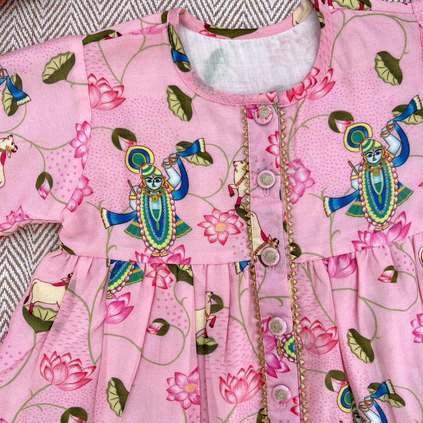 Chanderi Pichwai Print Kurta for Girls