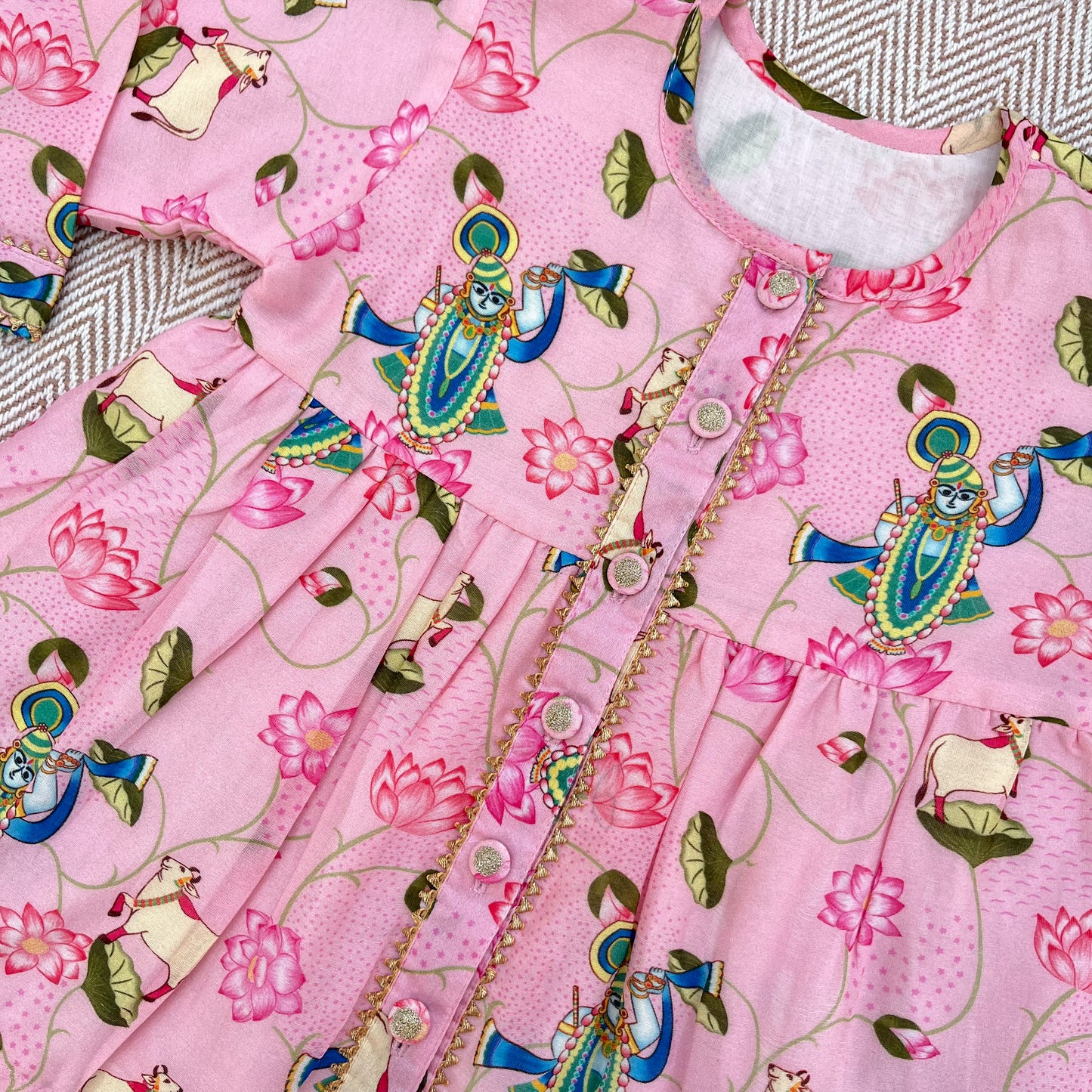 Chanderi Pichwai Print Kurta for Girls