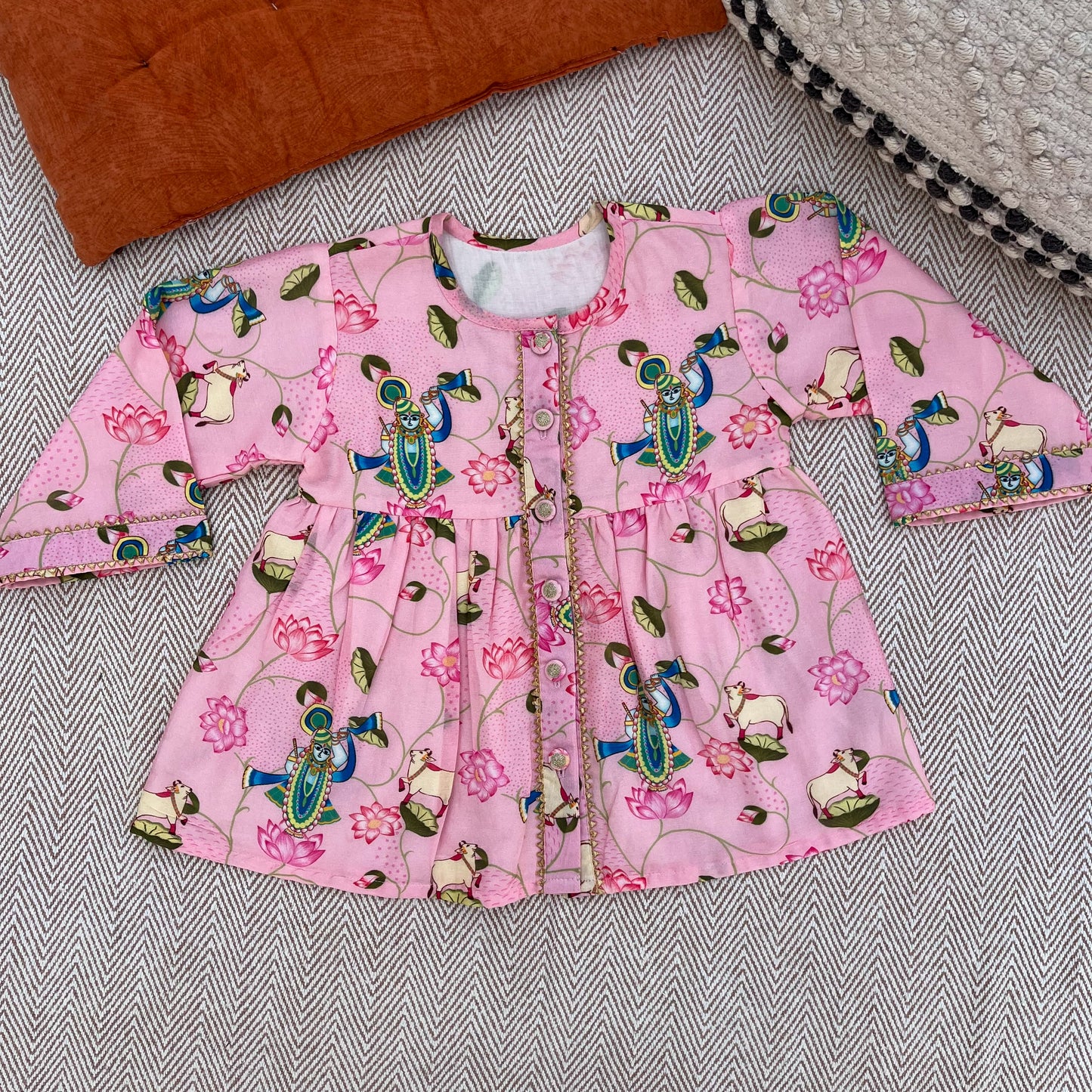 Chanderi Pichwai Print Kurta for Girls