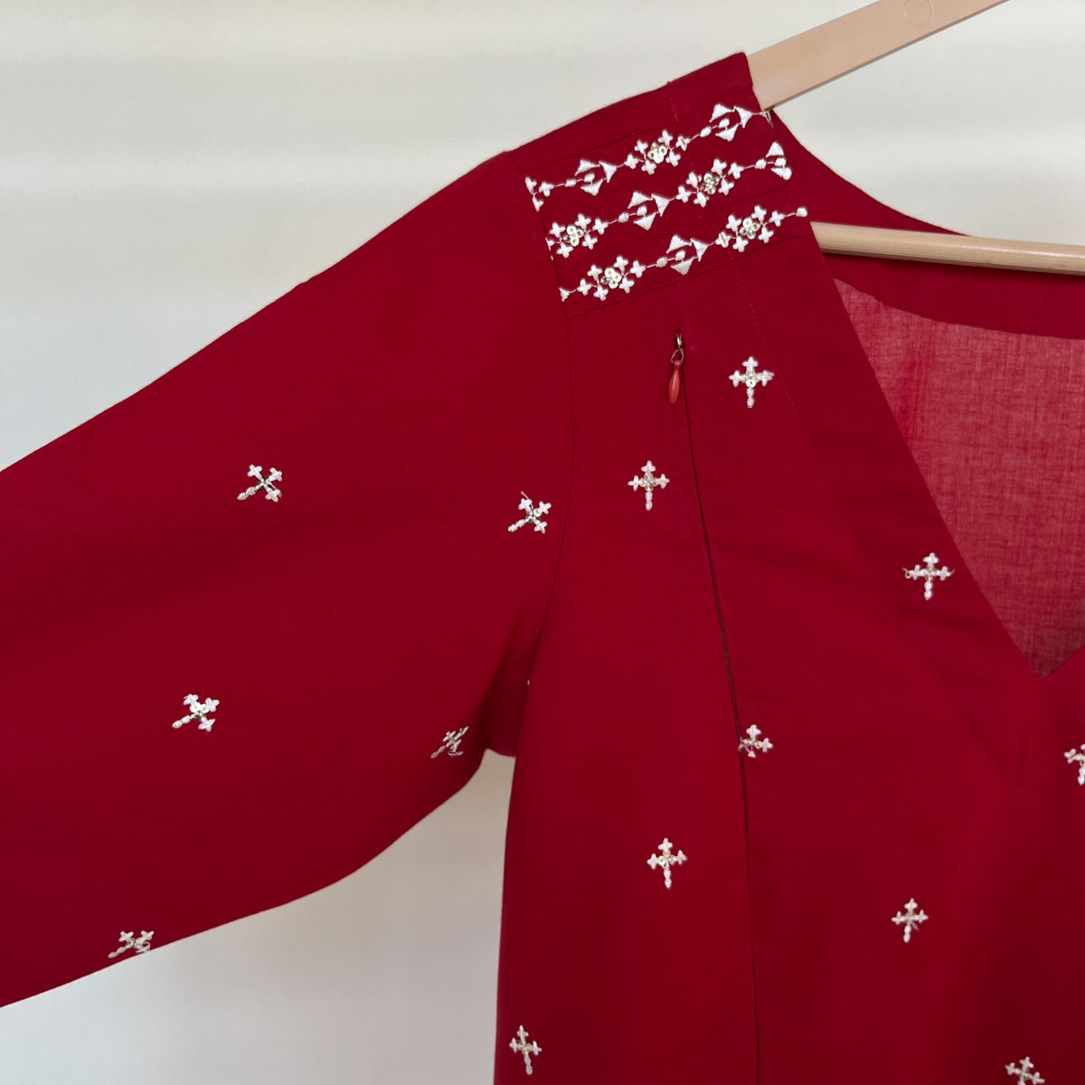 'Aanchal' Red Embroidered Dress- Maternity and Nursing Essentials