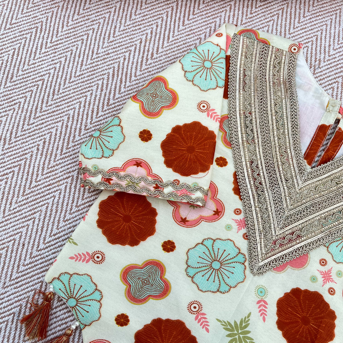 Chanderi 'Little Phoolwari' Kurta Set for Girls