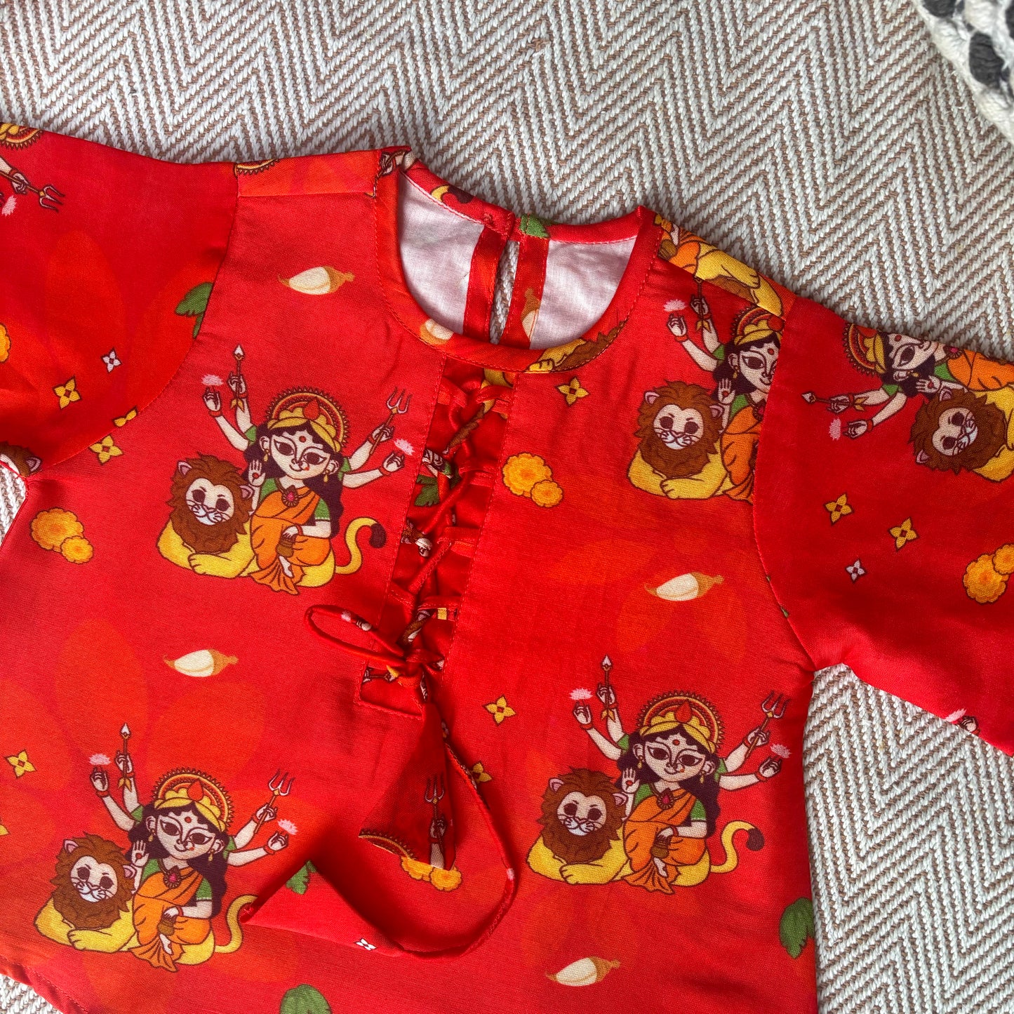 Chanderi 'Goddess Durga' Kurta Set for Girls