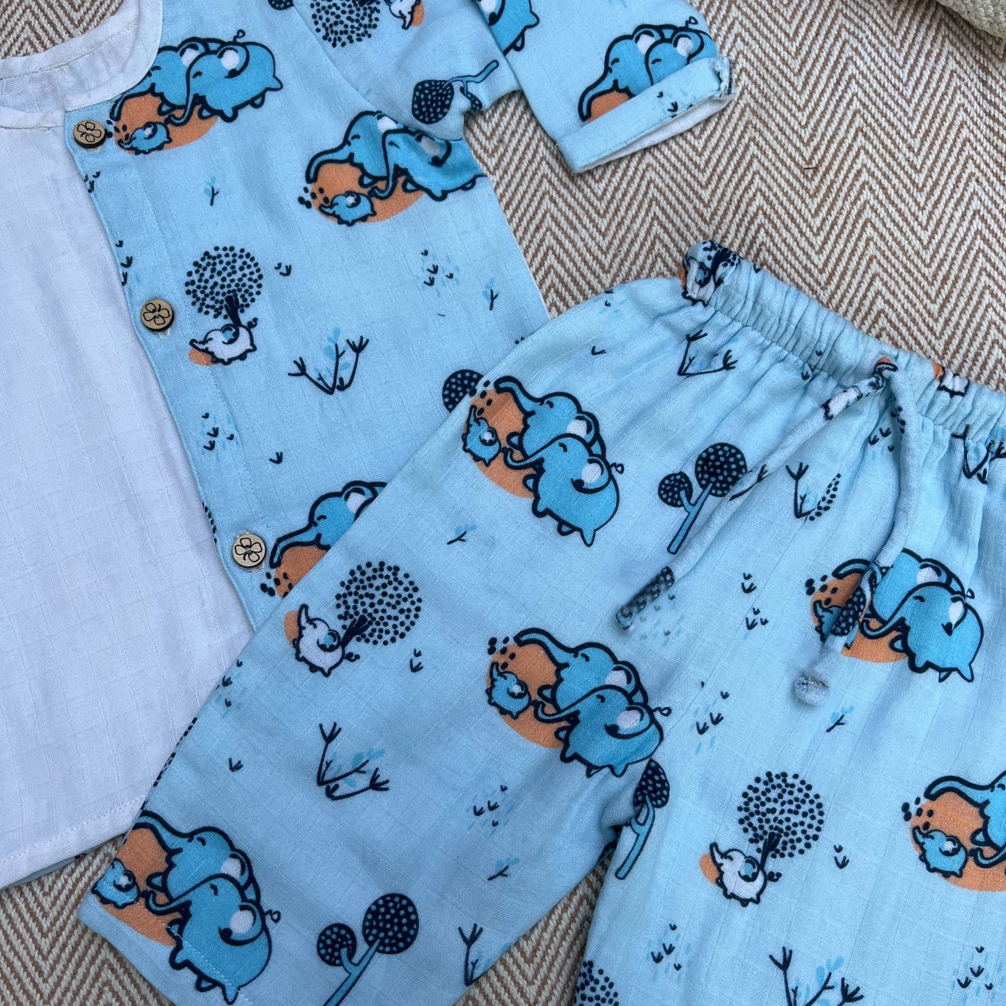 Muslin Full sleeves Jhabla Set- Elephant Clan