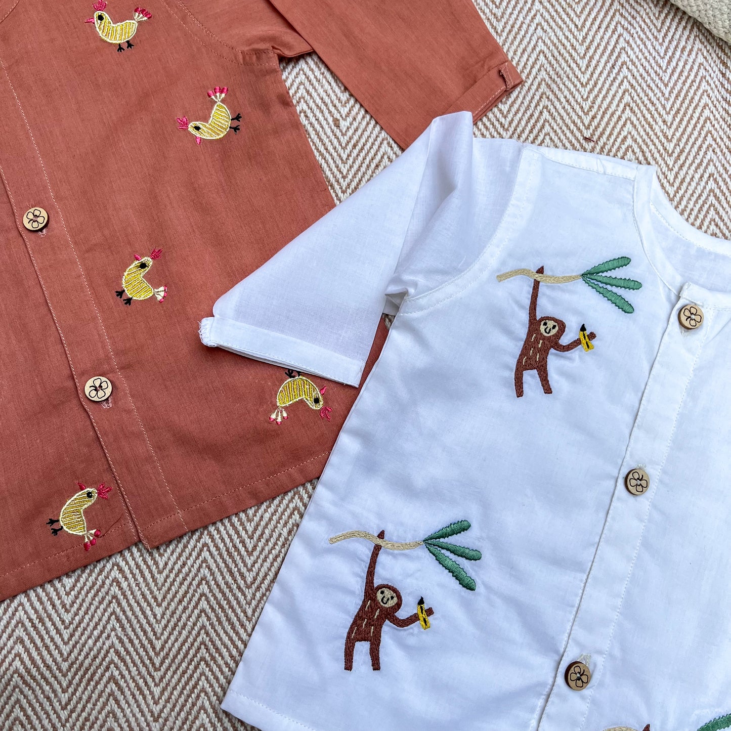Organic Cotton Full Sleeves Jhabla Pack of two - Monkey and Hen