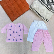 Organic Cotton Unisex Full Sleeves Jhabla with Two Pyjamas- Daisy