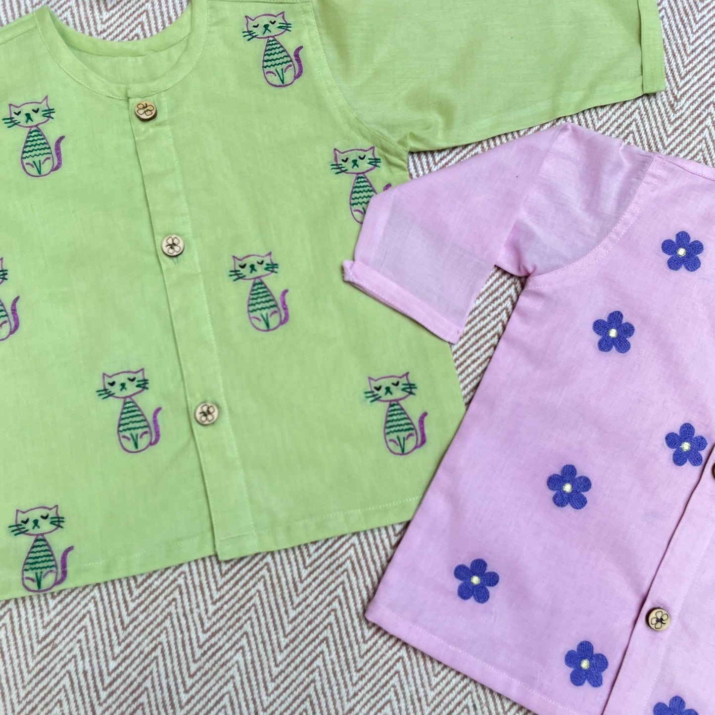 Organic Cotton Full Sleeves Jhabla Pack of two- Daisy and Cat